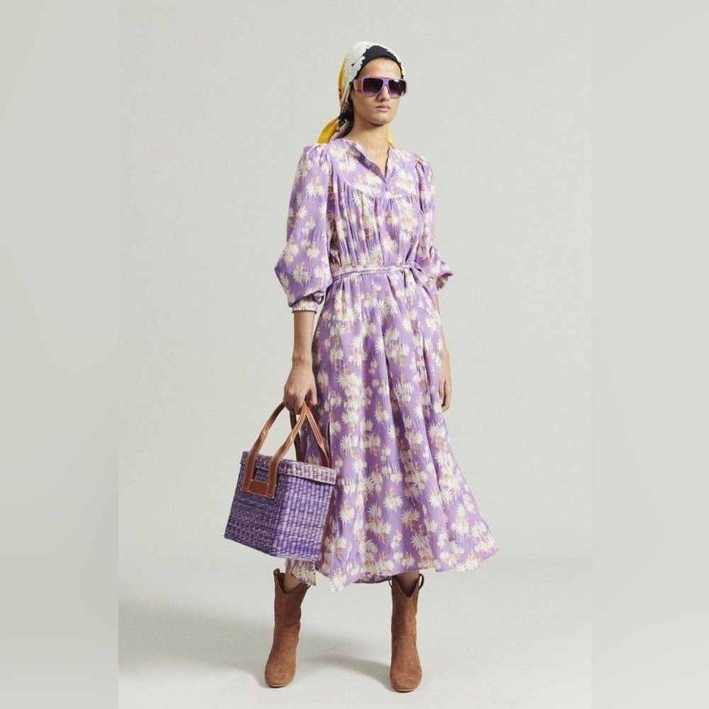 nwt RACHEL COMEY Silk Alvor Floral Midi Dress Purple Lilac Thistle Picker Sz 12